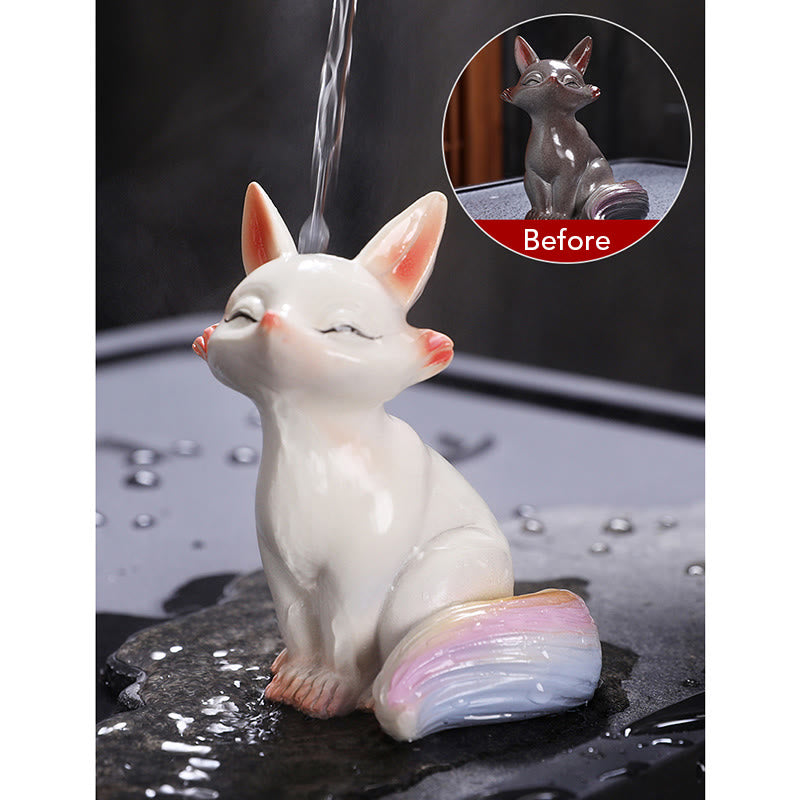 色が変わるBuddha Stones小さくてかわいいキツネのティーペット 樹脂製 置物 インテリア