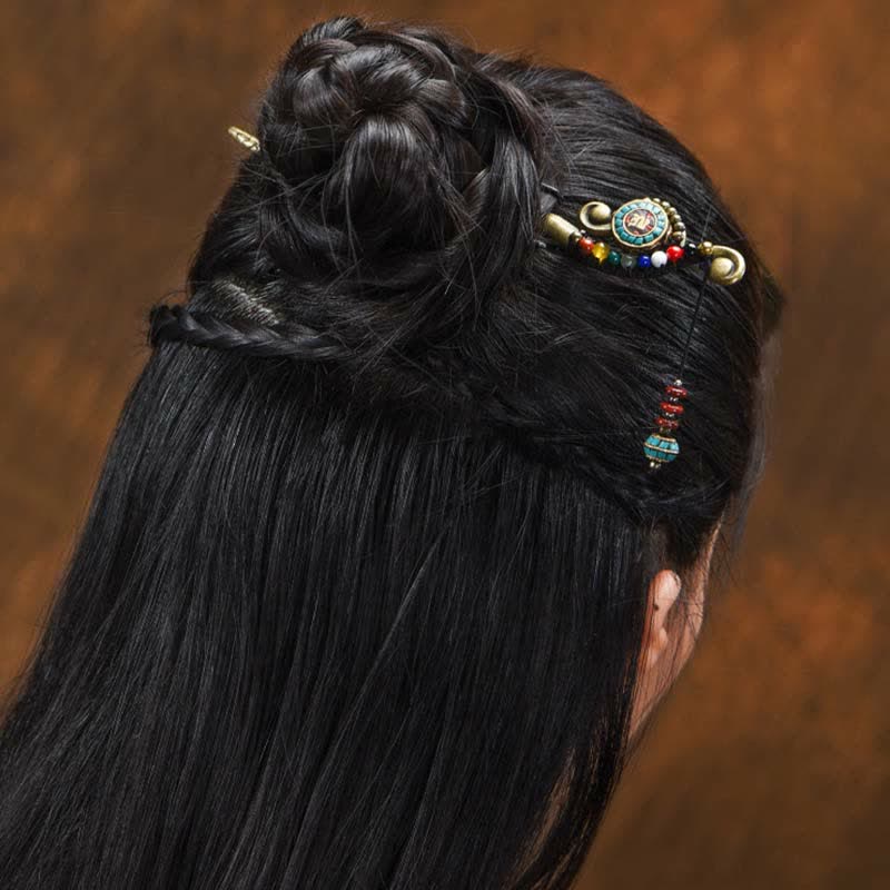 チベットのターコイズ瑪瑙のお守りヘアピン飾り