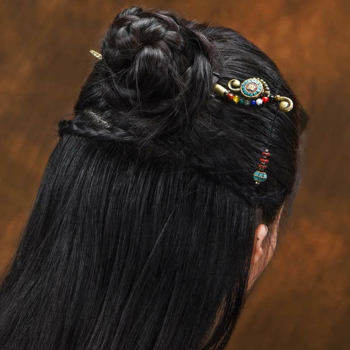 チベットのターコイズ瑪瑙のお守りヘアピン飾り