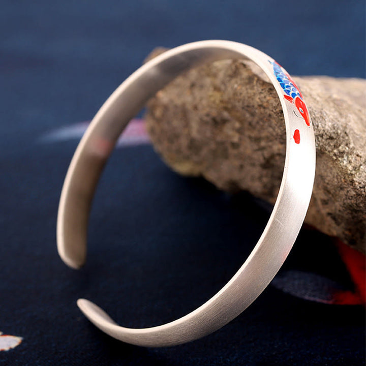 Buddha Stones999スターリングシルバー 鯉の幸運カフブレスレットバングル - image 5