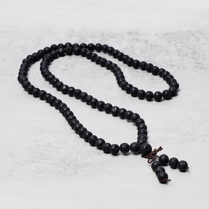 Buddha Stones 108 天然溶岩石ビーズ 祈りのMalaブレスレットネックレス