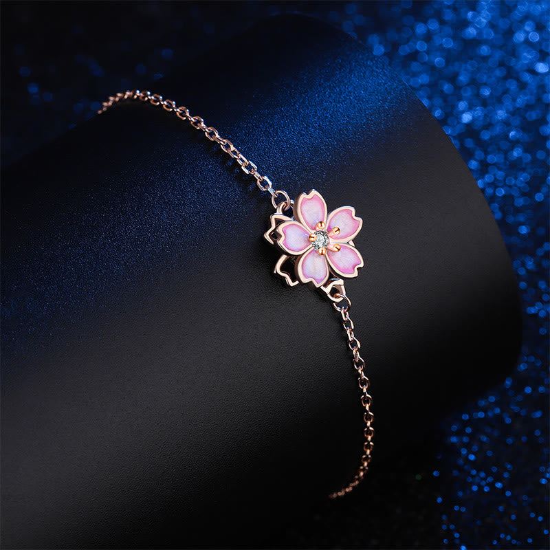 Buddha Stones925スターリングシルバー 桜の祝福チェーンブレスレット 回転リング