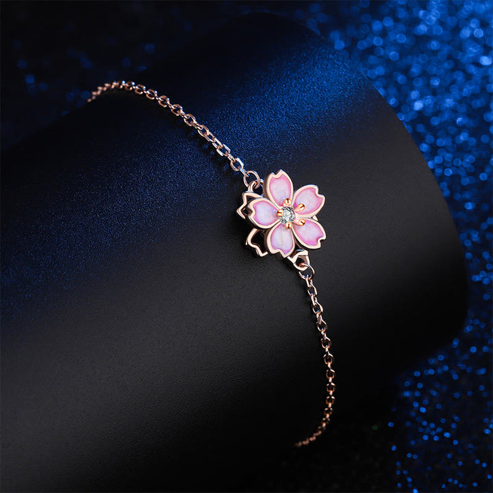 Buddha Stones925スターリングシルバー 桜の祝福チェーンブレスレット 回転リング