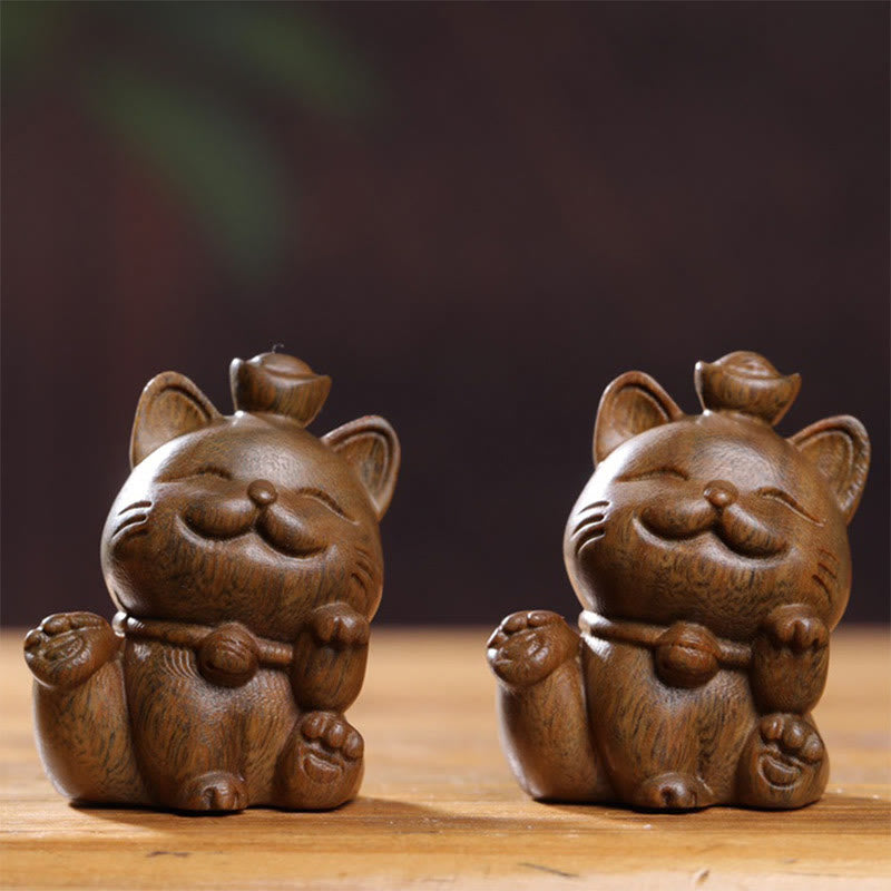 Buddha Stonesミニグリーンサンダルウッドインゴットラッキーキャット彫刻平和デスクデコレーション - image 16