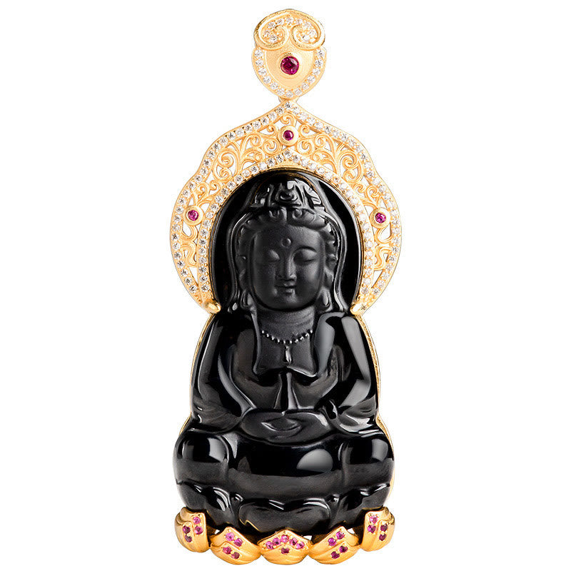 Buddha Stones925スターリングシルバー 天然黒翡翠 観音菩薩 富のネックレスペンダント - image 4