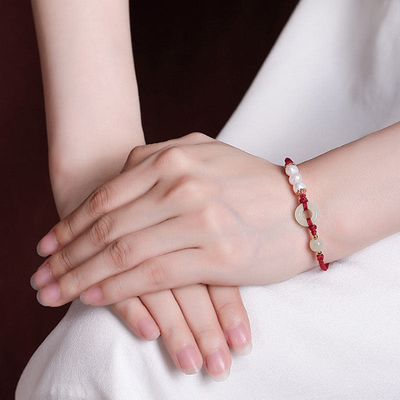 Buddha Stones 925スターリングシルバーメッキゴールド和田翡翠平和のお守りチャームパール幸運ブレスレット - image 8