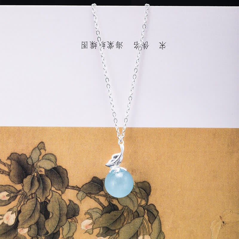 Buddha Stones 925スターリングシルバー 天然アクアマリン リーフフラワー ピース イヤリング ネックレス