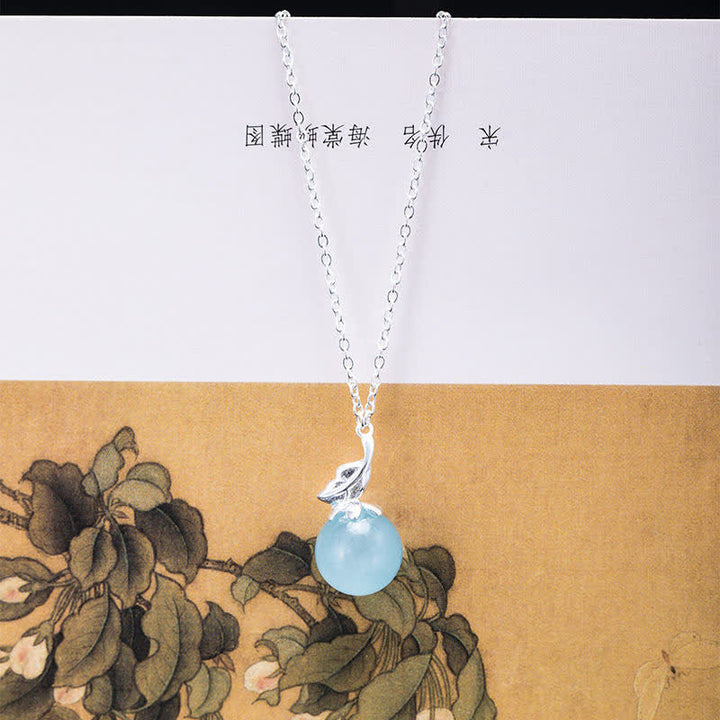 Buddha Stones 925スターリングシルバー 天然アクアマリン リーフフラワー ピース イヤリング ネックレス