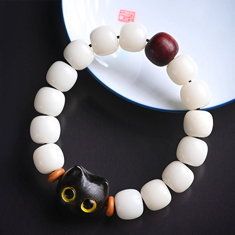 Buddha Stones天然菩提樹の小葉紫檀黒檀招き猫 知恵のブレスレット - image 5
