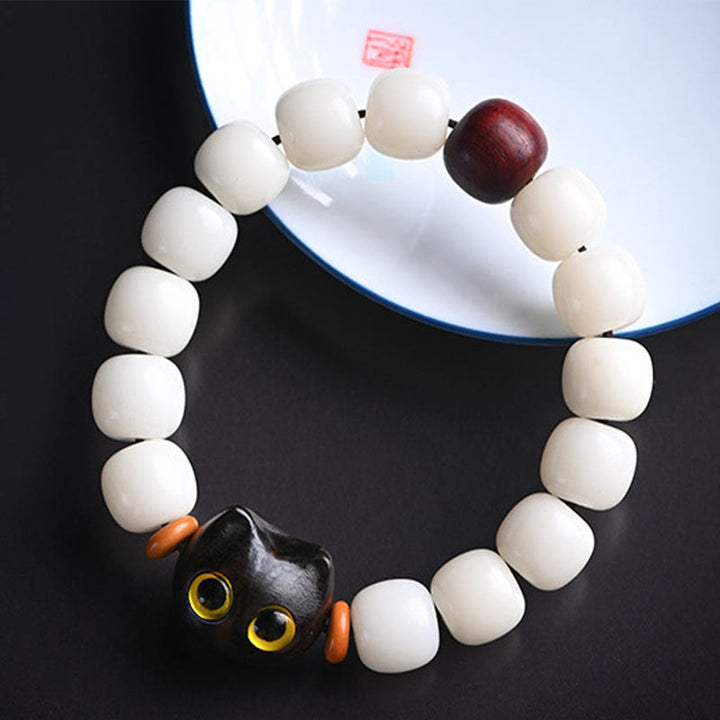 Buddha Stones天然菩提樹の小葉紫檀黒檀招き猫 知恵のブレスレット - image 5