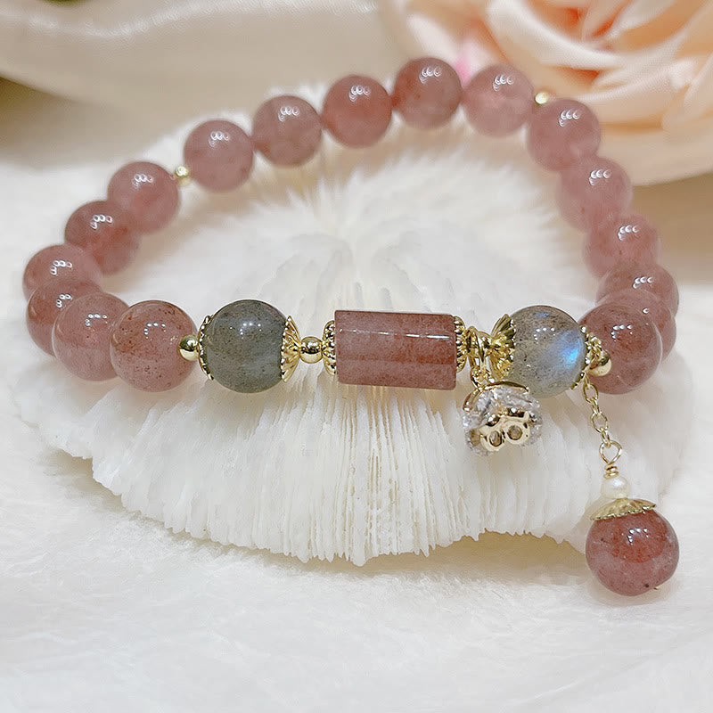 Buddha Stonesナチュラルストロベリークォーツ ムーンストーン ラブブレスレット