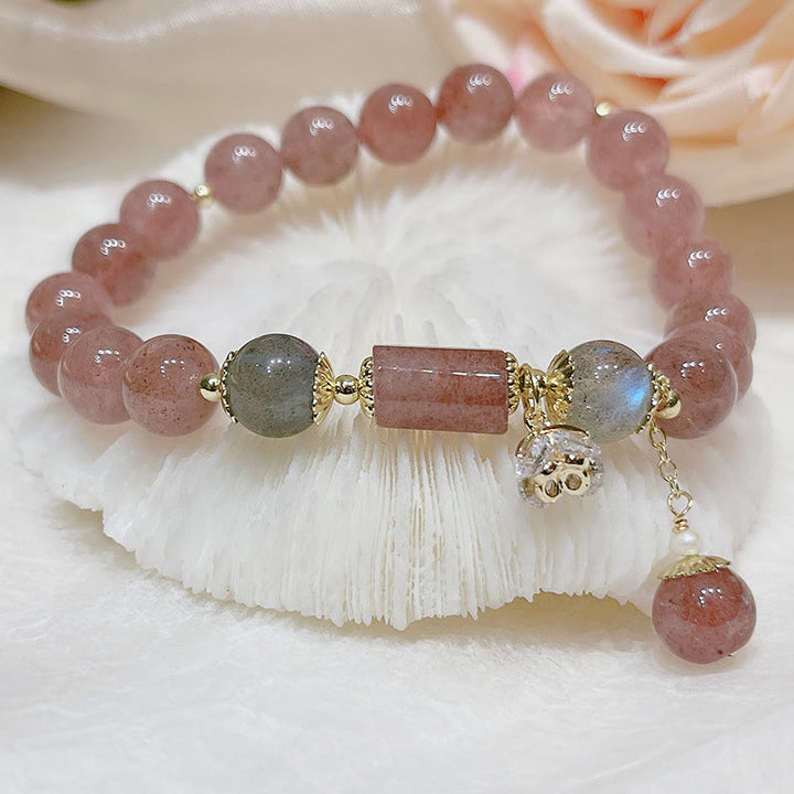 Buddha Stonesナチュラルストロベリークォーツ ムーンストーン ラブブレスレット