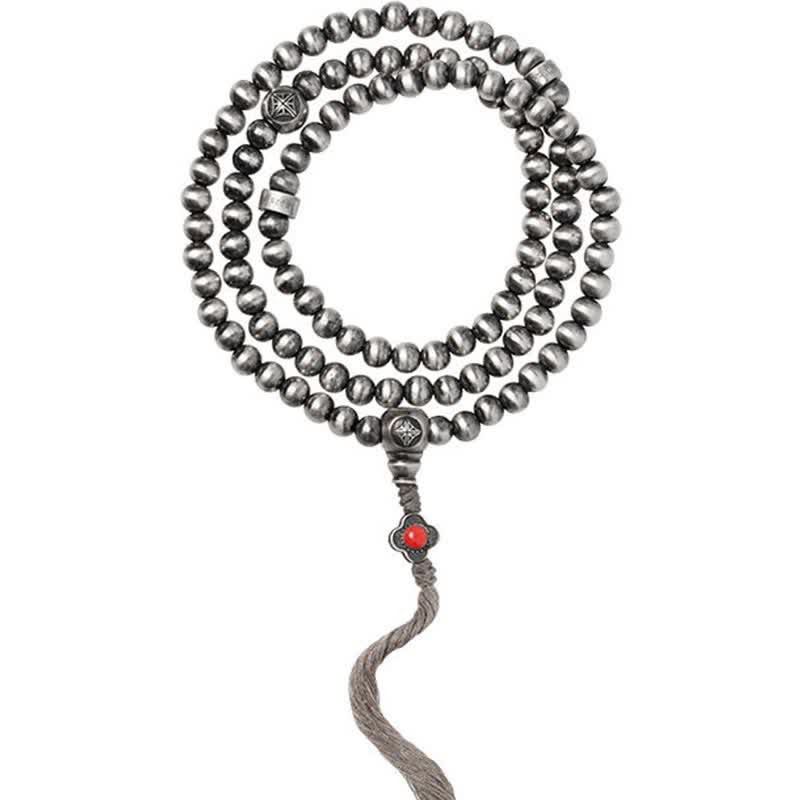 Buddha Stones 108Malaビーズ 925 スターリングシルバー レッドアゲート ターコイズ 自信のチャームブレスレット