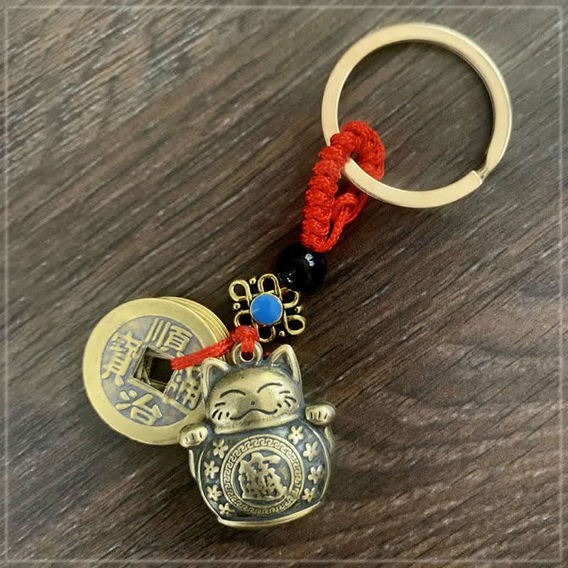 Buddha Stones風水 五帝銭 招き猫 金運キーホルダー - 招き猫 - image 1