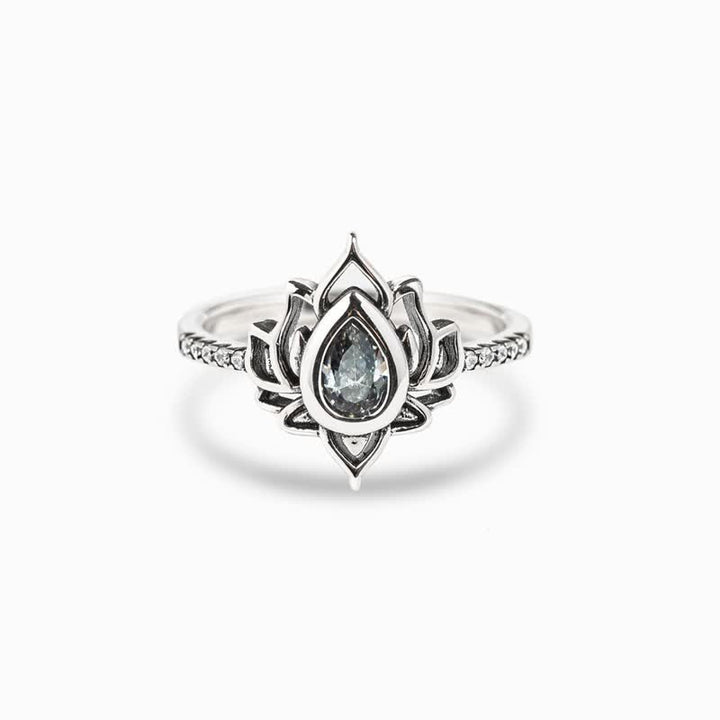 Buddha Stonesスターリングシルバーロータスジルコン祝福保護リング