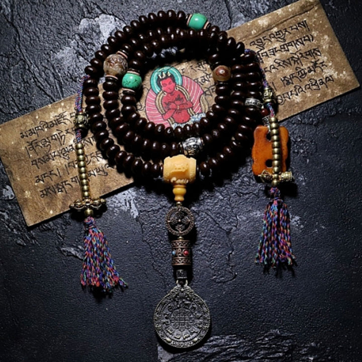 チベットBuddha Stones108 個入りMalaビーズ 紫菩提樹 八卦金剛杵 縁起物 ブレスレット