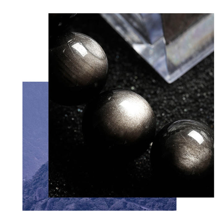 Buddha Stones天然銀光沢黒曜石 癒しの保護ブレスレット