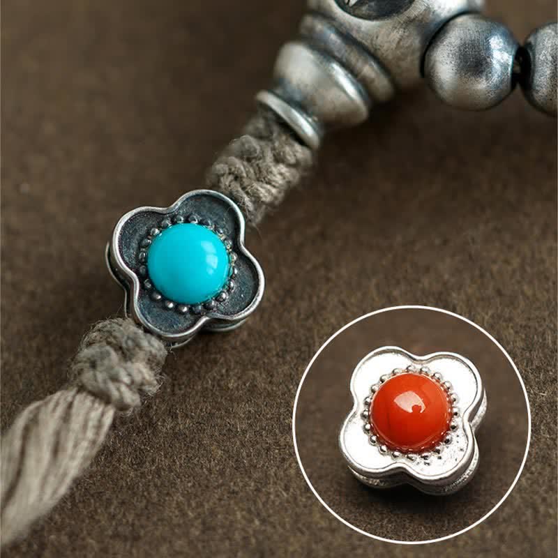 Buddha Stones 108Malaビーズ 925 スターリングシルバー レッドアゲート ターコイズ 自信のチャームブレスレット