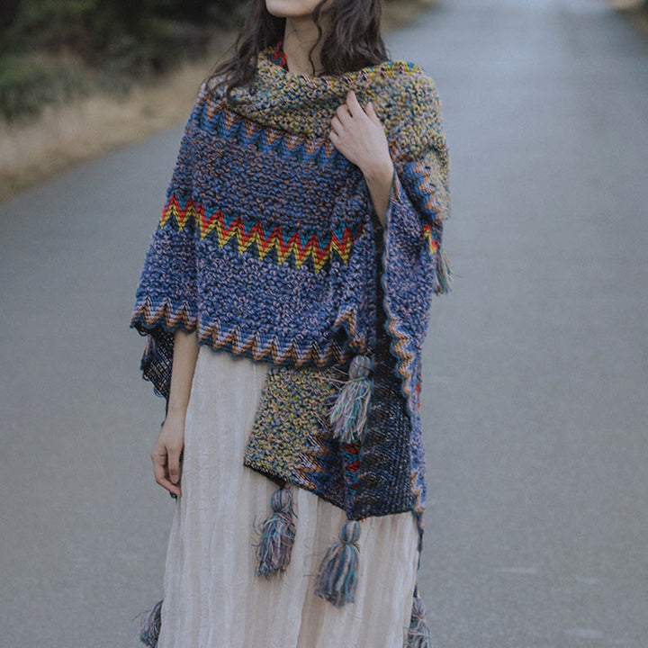 Buddha Stonesチベットショール 柔らかく暖かいニットマント 冬用チベットタッセルスカーフ - image 4