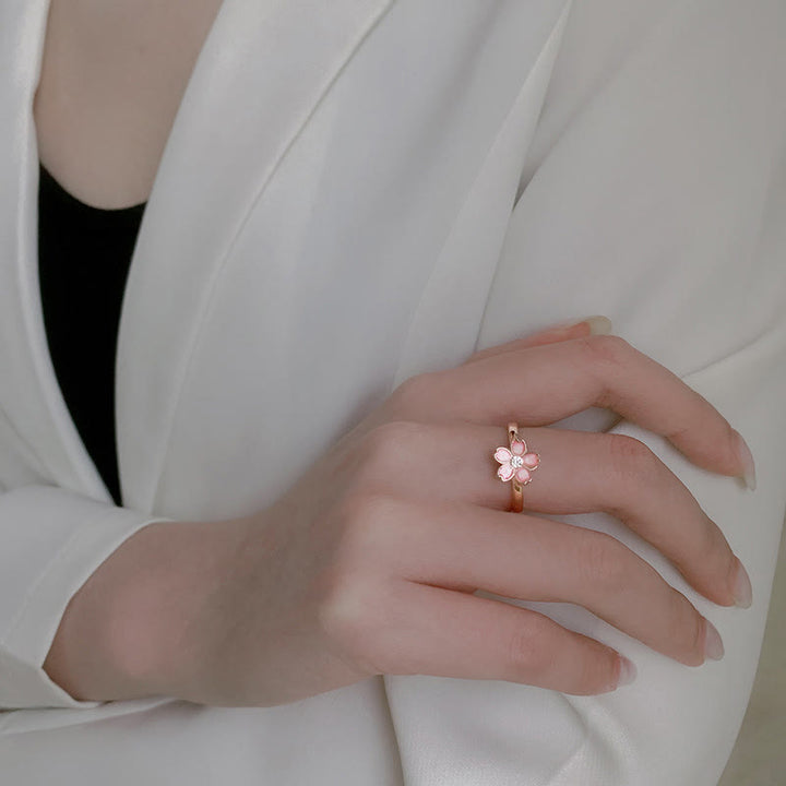 Buddha Stones925スターリングシルバー 桜の祝福チェーンブレスレット 回転リング