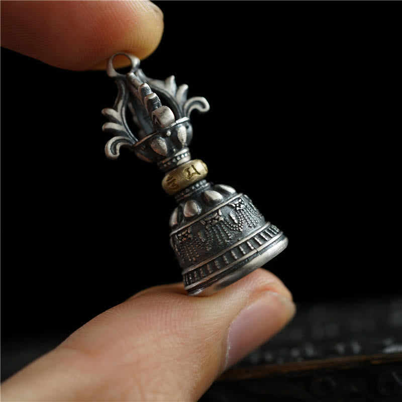 Buddha Stonesチベット 925 スターリングシルバーオーム・マニ・パドメ・フムジェベル ヴァジュラ 彫刻 悟りのペンダント 吊り下げ装飾 - ドルジェベルペンダントのみ（14×32mm） - image 0