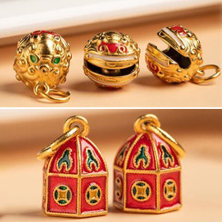 Buddha Stones迷信に無用 踊る獅子 銅製 富のキーホルダー