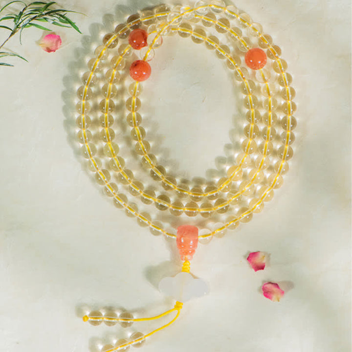 Buddha Stones 108Malaビーズ 925 スターリングシルバー 天然シトリン 赤瑪瑙 白翡翠 繁栄のチャームブレスレット