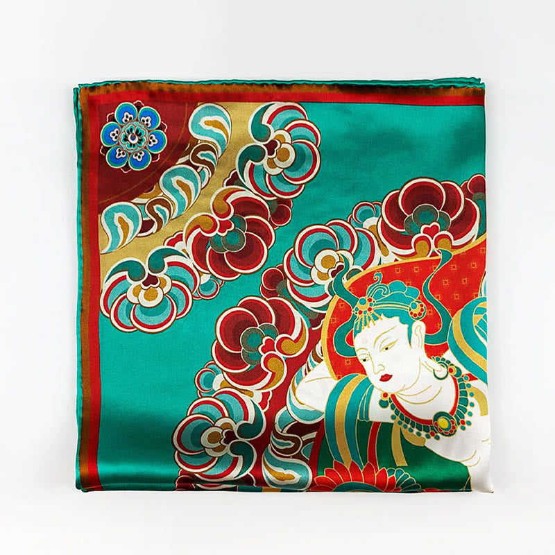 Buddha Stones敦煌 反芻 琵琶 飛翔 フレスコ画 100% 桑絹 スカーフ 高級 6A 敦煌 ショール