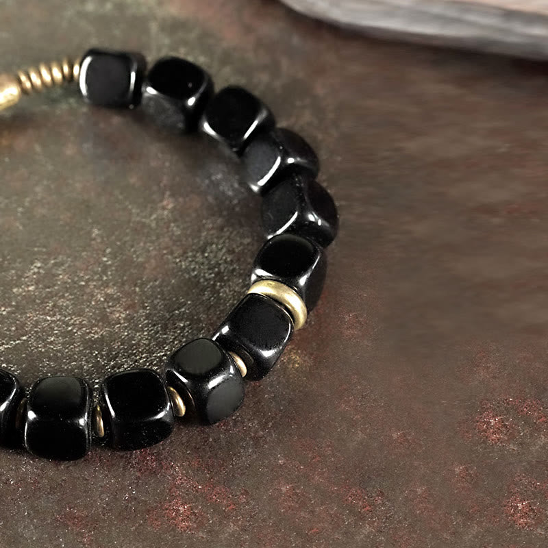Buddha Stonesブラックオブシディアン クリスタル銅 強さ カップルブレスレット - image 4