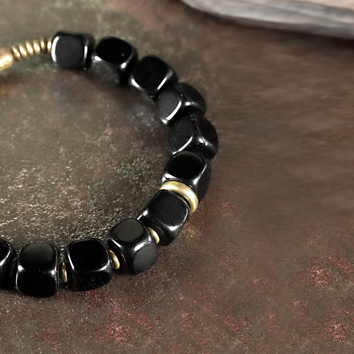 Buddha Stonesブラックオブシディアン クリスタル銅 強さ カップルブレスレット - image 4