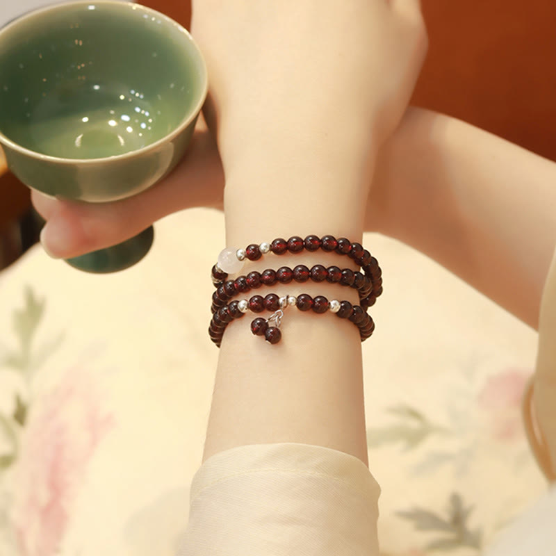 Buddha Stones 925スターリングシルバー 天然ガーネット キャットアイプロテクション トリプルラップブレスレット - image 11