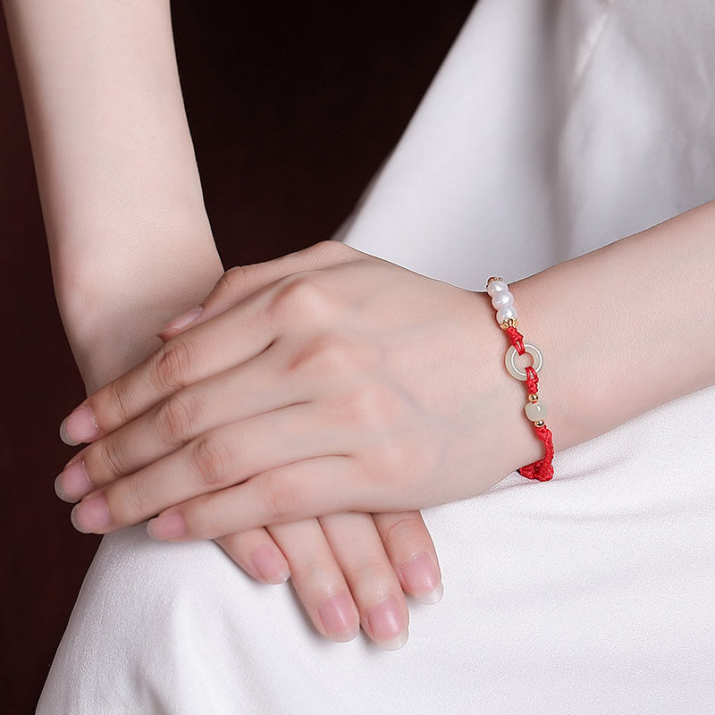 Buddha Stones 925スターリングシルバーメッキゴールド和田翡翠平和のお守りチャームパール幸運ブレスレット - image 4