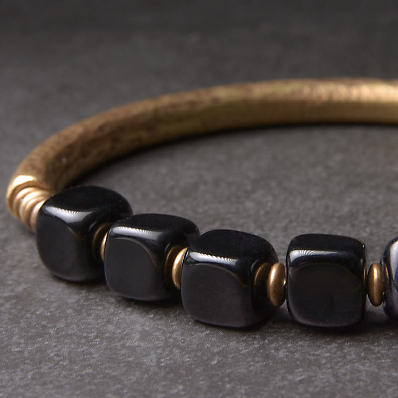 Buddha Stonesブラックオブシディアン クリスタル銅 強さ カップルブレスレット - image 3