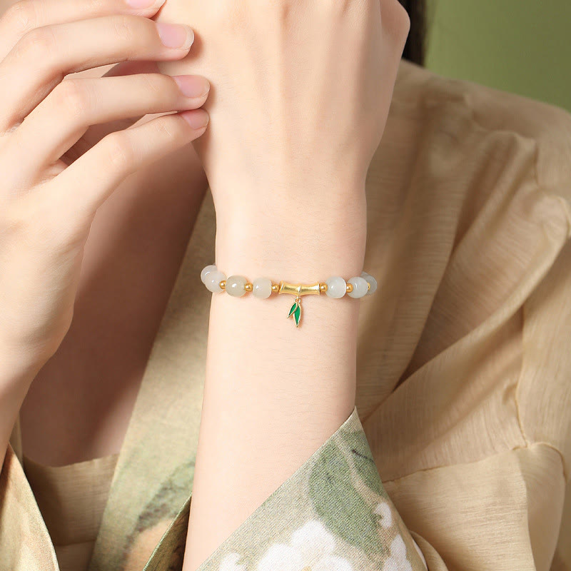 Buddha Stones925スターリングシルバー和田白翡翠竹製幸運ブレスレット - image 1
