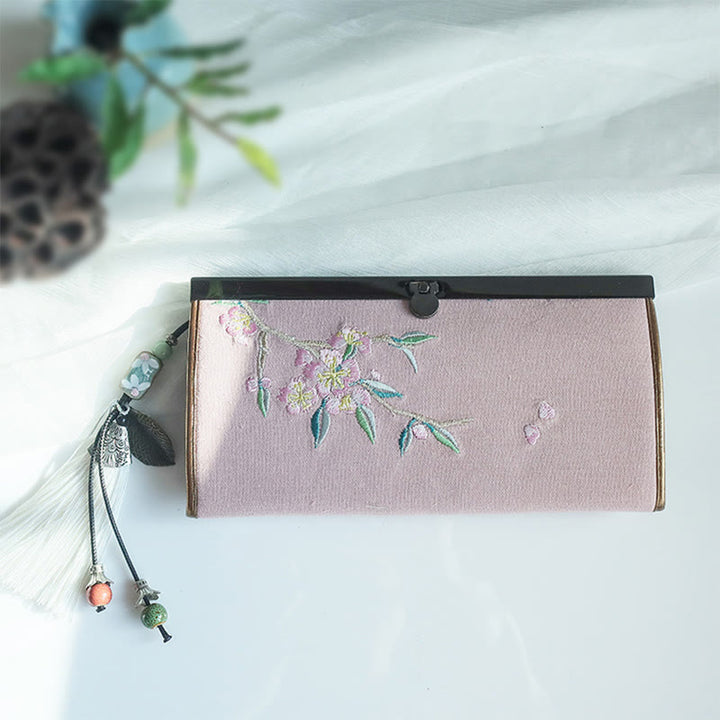 Buddha Stonesの花、梅、桃の花、竹の両面刺繍、大容量のキャッシュホルダーウォレット、ショッピングバッグ - image 20
