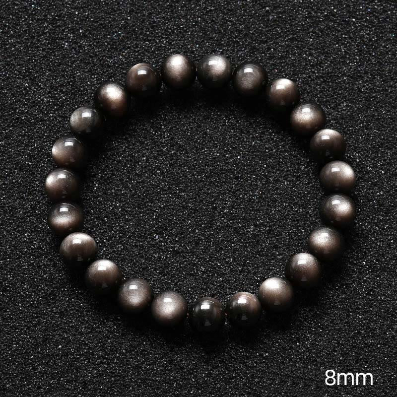 Buddha Stones天然銀光沢黒曜石 癒しの保護ブレスレット