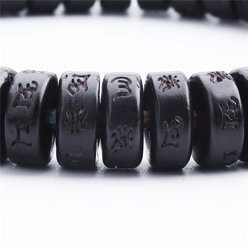 Buddha Stonesチベットココナッツシェルビーズ 彫刻入りオーム・マニ・パドメ・フムマントラ 幸福ブレスレット