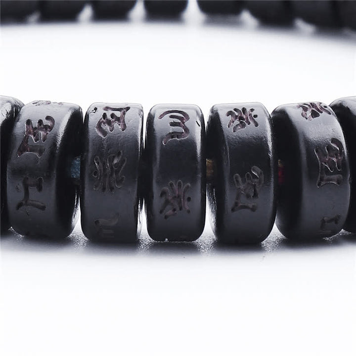 Buddha Stonesチベットココナッツシェルビーズ 彫刻入りオーム・マニ・パドメ・フムマントラ 幸福ブレスレット