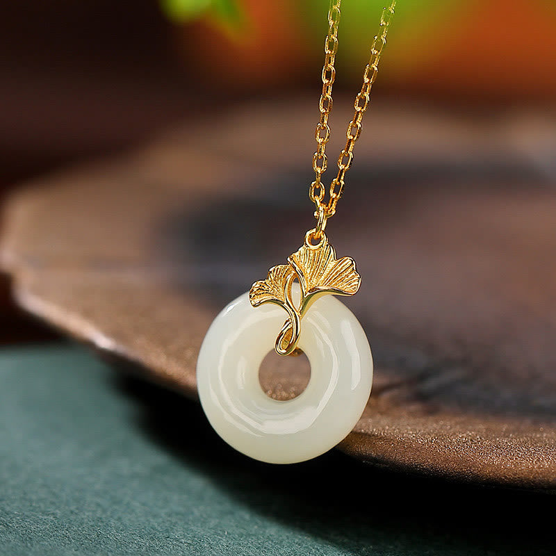 Buddha Stones925 スターリングシルバー 天然和田翡翠 イチョウ葉平和のお守りチャーム幸運ネックレスペンダント - image 2