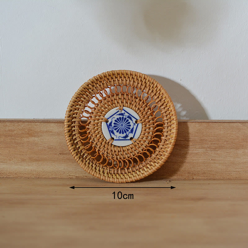 陶器の花柄ラタンカップマットティーカップコースター