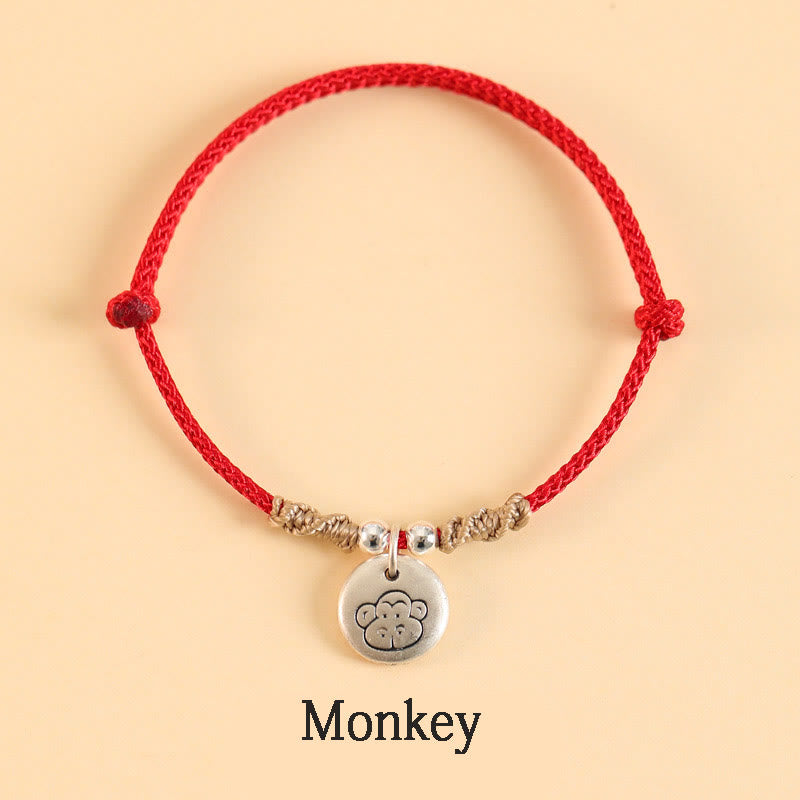 Buddha Stonesハンドメイド999スターリングシルバードラゴン年かわいい中国の十二支幸運編みブレスレット