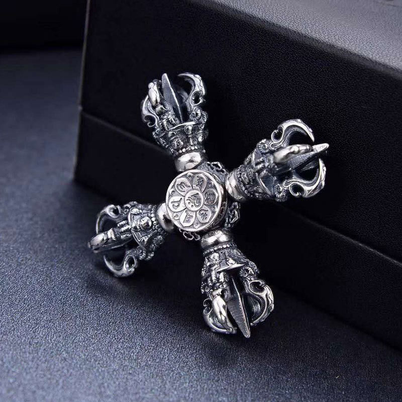 Buddha Stonesチベット 925 スターリングシルバー ダブルドルジェ ヴァジュラ 彫刻 スピリチュアルパワーペンダント - image 5