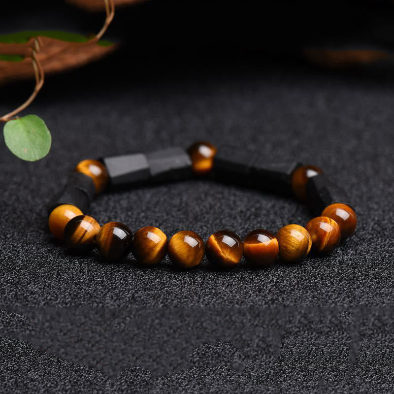 Buddha Stones天然ブラックトルマリン タイガーアイ ポジティブブレスレット