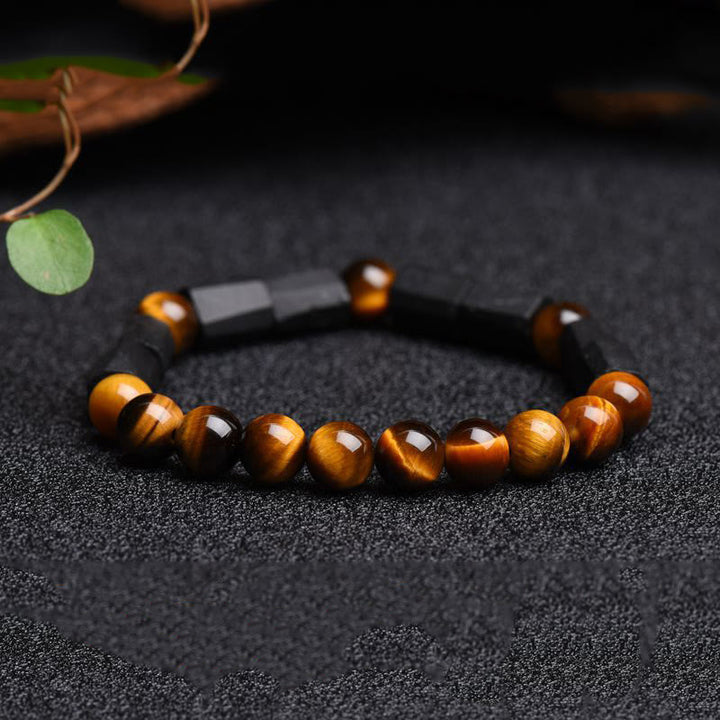 Buddha Stones天然ブラックトルマリン タイガーアイ ポジティブブレスレット