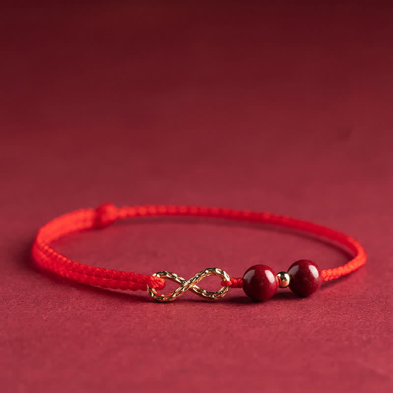 Buddha Stones 辰砂＆赤い糸 祝福の14Kゴールド 無限大シンボル ブレスレット＆アンクレット