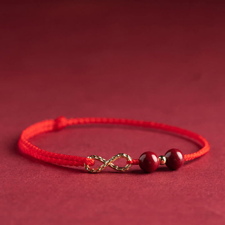 Buddha Stones 辰砂＆赤い糸 祝福の14Kゴールド 無限大シンボル ブレスレット＆アンクレット