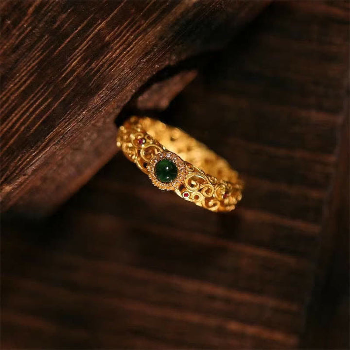 Buddha Stones925スターリングシルバー シアン翡翠 成功の幸運リング - image 1