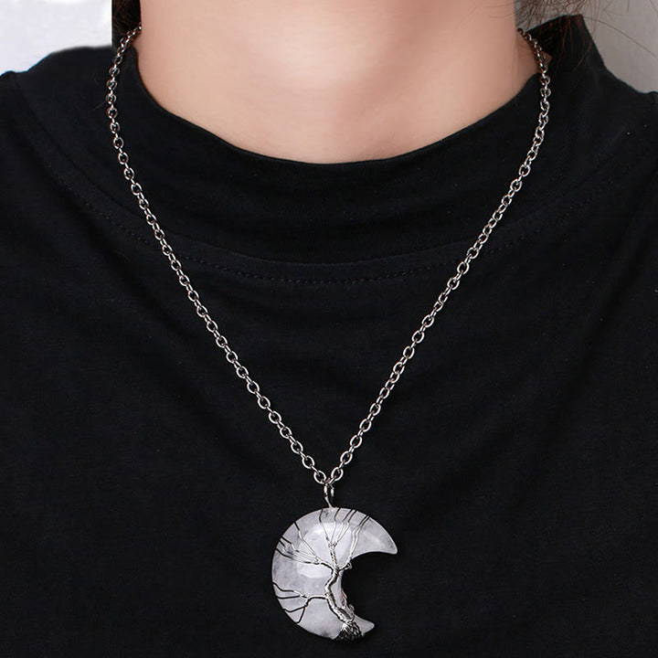 Buddha Stones 天然水晶 月の生命の樹モチーフ 癒しのエネルギーネックレスペンダント - image 10
