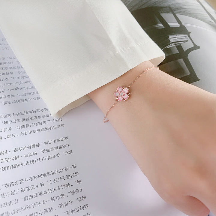 Buddha Stones925スターリングシルバー 桜の祝福チェーンブレスレット 回転リング