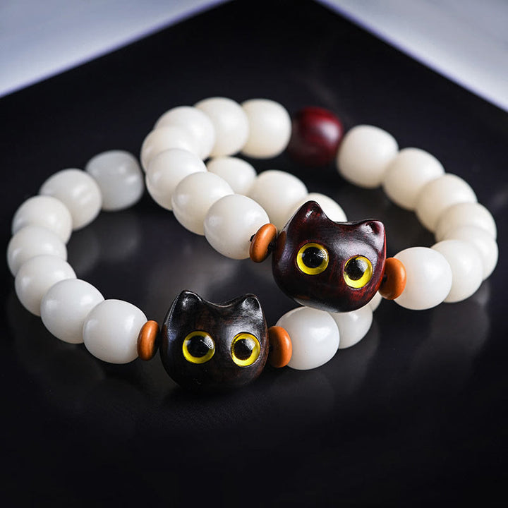 Buddha Stones天然菩提樹の小葉紫檀黒檀招き猫 知恵のブレスレット - image 1